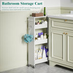XYZLVSI Slim Storage Cart, 4 Tier Rolling Kitchen Cart on Wheels for Small Space, Narrow Laundry Bathroom Organizers Mobile Shelving Unit Metal Utility Cart with Handle, 5.9in Width, White - size: 5.9IN-White