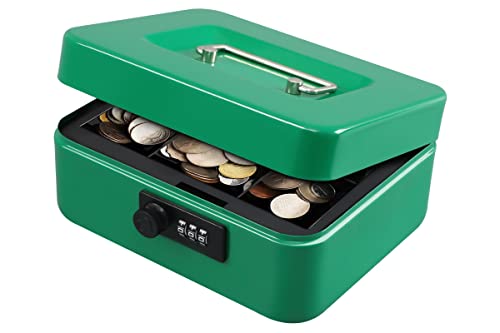 KYODOLED Cash Box with Combination Lock,Safe Metal Box for Money,Storage Lock Box with Money Tray,7.87"x 6.30"x 3.54" Green Medium - color: Green, size: Medium