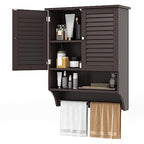 Tangkula Wall Mounted Bathroom Cabinet w/Open Shelf & Bar, Medicine Cabinet w/Double Louvered Doors, Adjustable Shelf, Wall Storage Cabinet for Bathroom Living Room Kitchen (Espresso) - color: Espresso