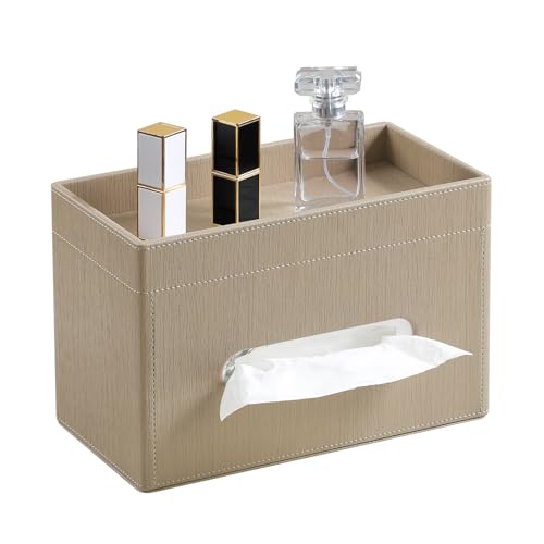 Plus Size Tissue Box Cover Rectangle, PU Leather Tissue Box Holder with Storage Tray, Decorative Organizer Tissue Holder for Bathroom, Bedroom Dresser, Night Stand, Office (Wooden Color) - color: Wooden Color