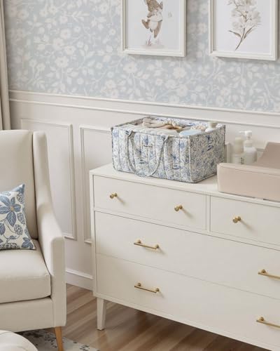 Blissful Diary Floral Diaper Caddy Organizer, Stylish Nursery Storage Basket, Gift for Baby Shower, Baby Registry Must Have, Newborn Essentials, Blue Floral - color: Blue Floral
