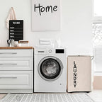 92L Large Laundry Hamper with Leather Handle,Standable Laundry Basket with Wheels ,Large Hamper,Rolling Laundry Basket White - color: Beige/XXL, size: Super Large 27.5"