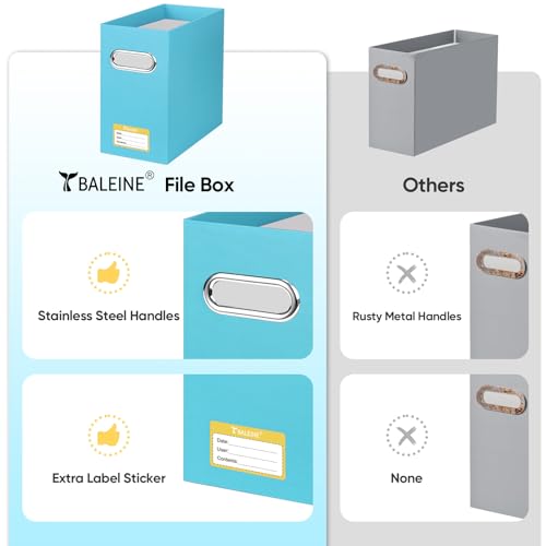 BALEINE File Organizer Box, Cardboard File Folder Organizer with Handle for Letter Size, Portable Collapsible Hanging Filing Box for Home Office Document Storage (2 Pack, Blue) - color: Blue, style: 2PK