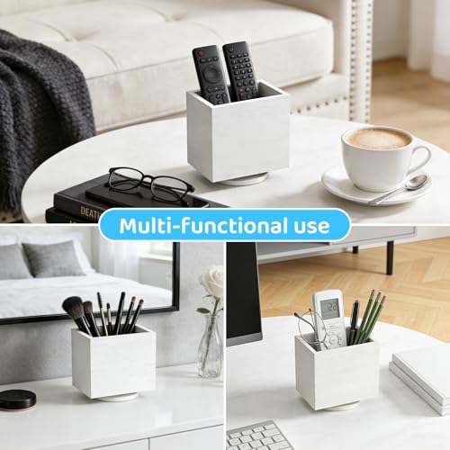 360° Rotating Remote Control Holder, Wooden TV Remote Holder for Table, Desk Organizer Caddy Media Storage Box Ideal for Living Room, Bedroom, Office Desk (White) - color: White-1 Slot
