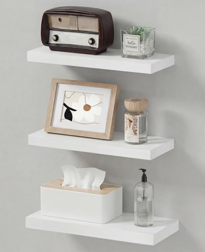 Easy Install Floating Shelves, 15.7 Inch Wall Mounted Wooden Shelf, Small Hanging Shelf for Home Decor, Books and Storage, Organizer for Bedroom, Bathroom, Kitchen, Set of 3, White - color: White, size: 15.7IN