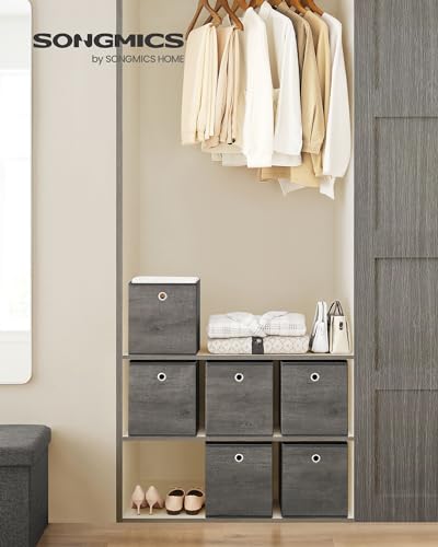 SONGMICS Storage Cubes, Set of 6 Storage Bins with Handles, Foldable Oxford Fabric and Non-Woven Fabric Storage Boxes, 10.2 x 10.2 x 11 Inches, Fit Cube Storage Unit, Misty Gray URFB126G01 - color: Misty Gray, size: 6 Pack (10.2"L x 10.2"W x 11"H)