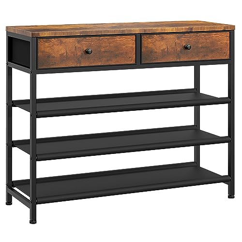 usikey Shoe Rack, 4 Tier Shoe Storage Organizer with 2 Drawers, Metal Shoe Shelf for 12-15 Pairs of Shoes, with 3 Oxford Fabric Shelves and Wooden Top, Shoe Stand for Entryway, Rustic Brown UNYXJX008F - color: 4 Tier ( 36.2 X 11 X 29.5 Inches)-rustic Brow