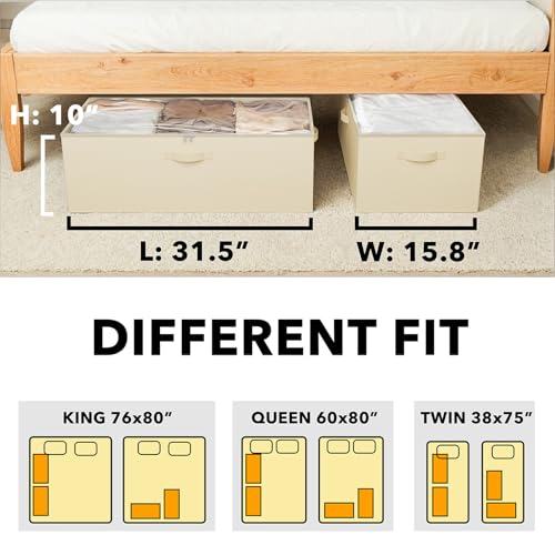 SpaceAid 2 Pack 10" High Under Bed Storage Containers, Large Underbed Storage Organizer Bins with Lids for Bedroom, Dorm, Clothes, Closet Organization, Bed Sheets and Blankets (Beige) - color: Beige