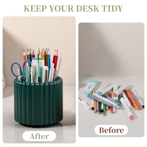 Anyoifax 360° Rotating Pen Holder 7 Slots Desk Organizer Removable Pencil Cup Plastic Art Supplies and Accessories Desktop Storage Box Caddy for Office, School, Home (Teal Green) - style: Stripe Teal Blue