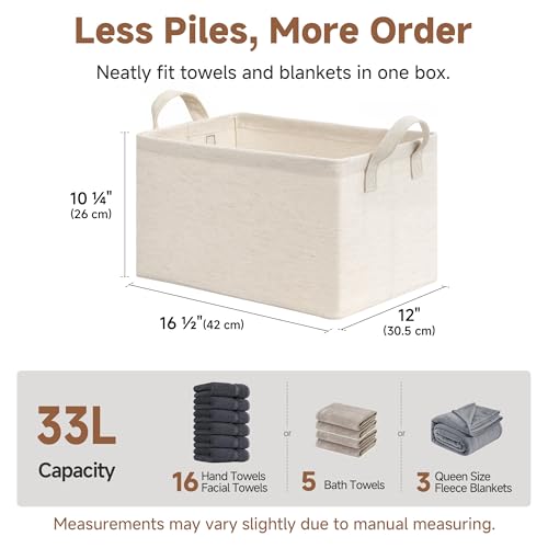 StorageWorks Storage Bins, Shelves Baskets for Organizing, Large Fabric Closet Organizers with Handles, Metal Frame, Beige-Cotton-linen, 2-Pack - color: Beige（Cotton-linen）, size: 16 ½" L x 12" W x 10 ¼" H