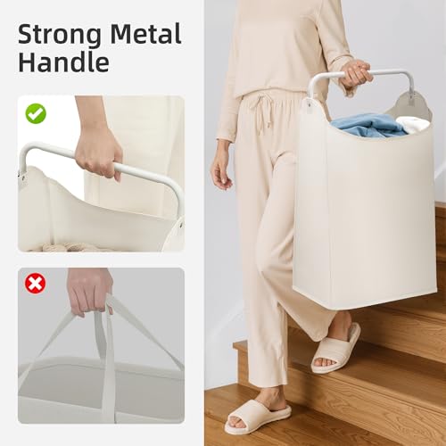 STORAGE MANIAC Large Laundry Hamper with Sturdy Metal Handle, Collapsible Laundry Basket, Freestanding Waterproof Clothes Hamper for Laundry Room, Bedroom, Dorm, Towels, Toys, White - color: White, size: 1 Pack