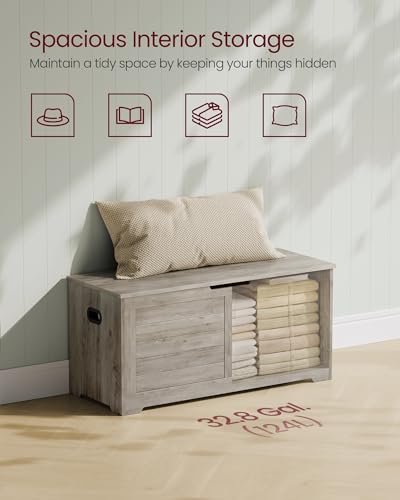 VASAGLE Storage Chest, Storage Bench with 2 Safety Hinges, Farmhouse Style, 15.7 x 39.4 x 18.3 Inches, for Entryway, Bedroom, Living Room, Heather Greige ULSB061K02 - color: Heather Greige, size: 39.4''W