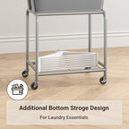 ELYKEN Rolling Laundry Hamper with Wheels, Laundry Cart with Removable Bag, Heavy Duty Metal Frame, 2-Tier Clothes Basket Hamper with Shelf for Closet, Bedroom, Bathroom, Laundry Room, Gray - color: Gray, size: 20.3"l X 15.9"w X 30.9"h