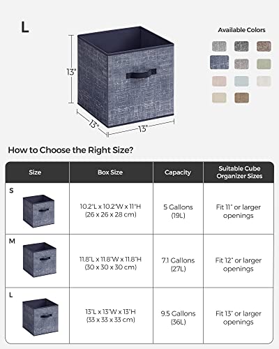 SONGMICS Storage Cubes, 13-Inch Non-Woven Fabric Bins with Double Handles, Set of 6, Closet Organizers for Shelves, Foldable, for Clothes, Misty Blue UROB033I01 - color: Misty Blue, size: 13"L x 13"W x 13"H