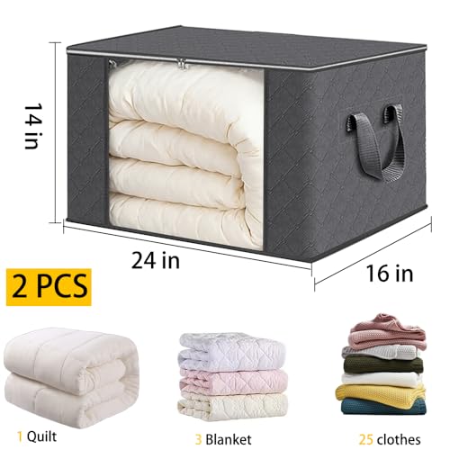 2 Pack Storage Bags, 100L Extra Large Clothes Storage Bins, Foldable Closet Organizers Containers for comforter Clothing Blanket Pillows Organization with Handle - size: 2 Pack-100L Storage Bags