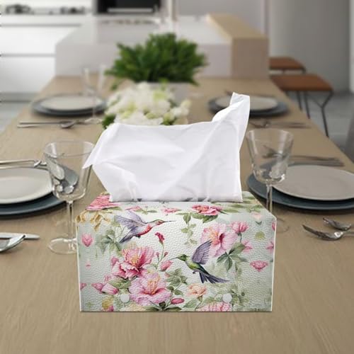 Hummingbird Rectangle Tissue Box Cover Modern PU Leather Rectangular Tissue Box Waterproof Tissue Cover Decorative Holder Organizer for Bathroom Vanity Countertop - color: Hummingbird