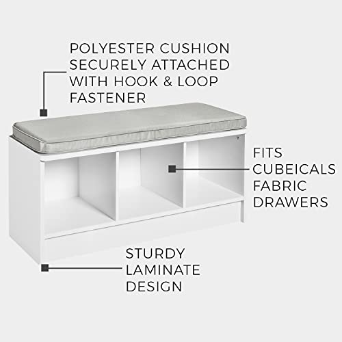 ClosetMaid 1631 Cubeicals 3-Cube Storage Bench, White with Gray Cushion - color: White With Gray Cushion