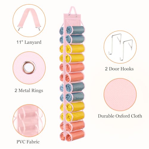 Lirex Hanging Yoga Legging Storage Organizer with 24 Pockets, Foldable Oxford Cloth Hanging Closet Organizer Shirts Jeans Storage Hanger Socks Holder for Family Closet Bedroom, Pink - color: Pink