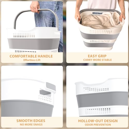 OOAMBB 43L+43L Collapsible Laundry Baskets plastic, Pop Up Laundry hamper/Storage Container, Foldable Laundry Basket with Handles, Durable,Space Saver (Grey, 2 Packs)
