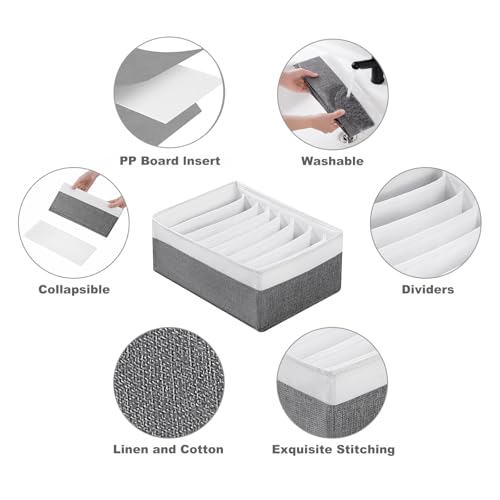 4 Packs T-shirt Drawer Organizers for Clothing,8 Grids Compartment Wardrobe Storage Box, Washable Clothes Organizer for Legging,Silk Scarve-12.59''x9.05''x5.9-GreyWhite - color: GreyWhite, size: 8 GRIDS-UPGRADED HEIGHT