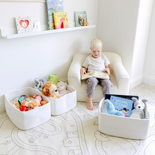 NaturalCozy Storage Baskets 16.8”x13”x7.6” Cotton Rope Woven Baskets for Organizing 3-Pack | Toy Storage Bins | Basket for Shelves, Laundry, Blanket, Clothes, Closet, Kitchen, Bathroom, Gifts - color: Off White