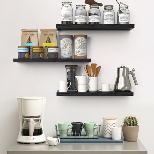 BAYKA Floating Shelves for Wall, Set of 3, 22.5 Inches Wall Mounted Rustic Wood Shelves for Bathroom, Bedroom, Living Room or Kitchen Decor, Storage for Books, Lego, Plants, Daily Necessities, Black - color: A. Black - Universal Classic Style, size: 22.5i