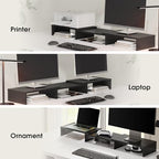 FITUEYES Dual Monitor Stand – 3 Shelf Computer Monitor Riser, Wood Desktop Stand with Adjustable Length and Angle, Desk Accessories, Office Supplies Medium Black,DT108001WB - color: Black