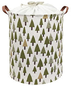 Nursery Laundry Basket Canvas Fabric Baby Boy Storage Bins,Collapsible Woodland Hamper,Waterproof Storage Baskets with Leather Handle,Forest Nursery Decor,Toy Organizer (Tree)