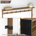 AMBIRD 6-in-1 Bamboo Hall Tree with Shoe Storage, Entryway Organizer Shoe Bench with 16 Coat Hooks and Cloth Bag, Sturdy Bamboo Storage Bench, 46 * 15 * 70 inches Brown - style: Classic, 47''L