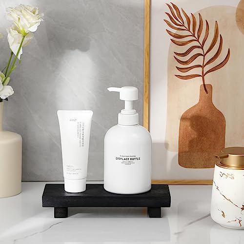 zoocatia Small Wood Tray Pedestal Stand Farmhouse Bathroom Decor Decorative Wooden Riser Kitchen Soap Dish Holder for Vanity, Counter, Sink, Black - color: Black, size: 8.7" x 3.6" x 1.6"