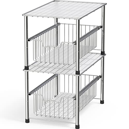 Simple Houseware Chrome Metal Stackable Storage Rack, 16.75 in L x 10.8 in W x 10.25 in H - color: Chrome