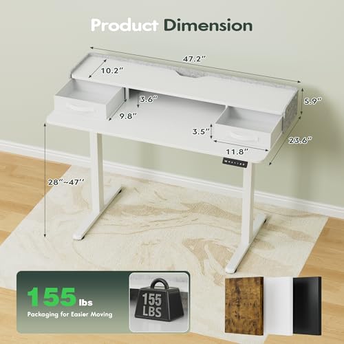 Homall Electric Standing Desk with 2 Drawers, Adjustable Height Computer Desk with Storage Sit Stand Table with Storage Shelf and Splice Board Quick Install for Home Office (White, 48 Inch) - color: White, size: 48 Inch