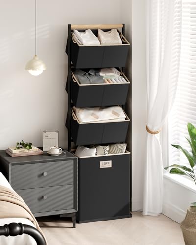 SOLEDI 4 Section Laundry Hamper Sorter, Stackable Laundry Basket Organizer with Removable Basket, 125L 4-Tier Vertical Laundry Sorter for Small Space, Laundry Room, Dorm, Bathroom, Wardrobe Black - color: Black