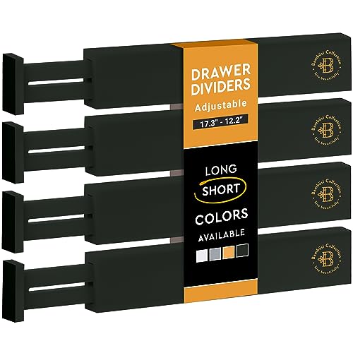4-Pack Bamboo Drawer Dividers - 12.2 to 17.3 Inches Deep, 2.6 Inches High, Adjustable Expandable Drawer Organizer Dresser Separator for Clothes, Utensils, Kitchen, Bathroom, Office Storage, Black - color: Black, size: 2.6-Inch High (4-pk)
