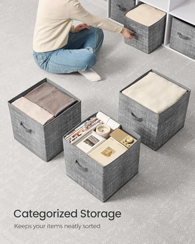 SONGMICS Storage Cubes, 13 x 13 x 13 Inches Non-Woven Fabric Bins with Double Handles, Set of 10, Closet Organizers for Shelves, Foldable, for Clothes, Cattail Gray UROB133G01 - color: Cattail Gray, size: 10 Pack (13"L x 13"W x 13"H）