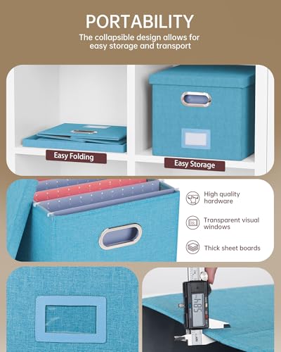 2 Pack File Storage Organizer, Document Organizer, Portable File Box with Lid, Fit for Letter/Legal File Folder Storage,Calamine Blue+Cobalt Green,Box only - color: Calamine Blue+Cobalt Green, size: 2 pack