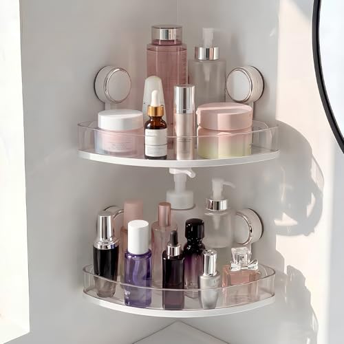 Suction Cup Corner Shower Caddy, Shower Caddy Basket Powerful Suction Bathroom, Waterproof & Rustproof Organizer for Bathroom Storage, No-Drilling Removable- 1 Pack - color: White1