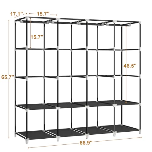 MOGELAFOO Portable Closet Wardrobe, 67-Inch Clothes Organizer with 4 Hanging Rods and 8 Shelves, Non-Woven Fabric Cover, Large Capacity Storage for Bedroom and Living Room, Black - color: Black, size: 67"W x 18"D x 66"H