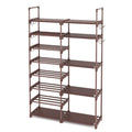 ROJASOP Shoe Rack Organizer, 8-Tier Metal Shoe Rack for Closet Entryway Garage, 26-32 Pairs Tall Shoe Boot Storage Shelf with 15 Hooks, Stackable Large Shoe Stand, Brown - color: Brown