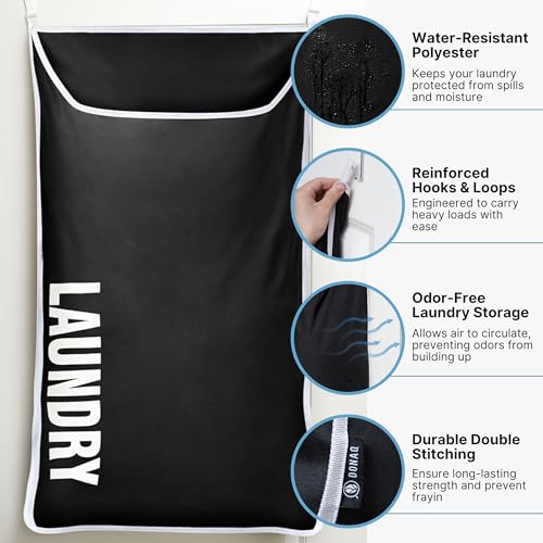Hanging Laundry Hamper Bag XL 40x22", Space Saving over the Door Storage Bags, Behind the Door Hampers for Dirty Clothes & Wall Mounted Basket for Bathroom, Organizer for Small Room Spaces RV - color: Black, size: 1-Pack
