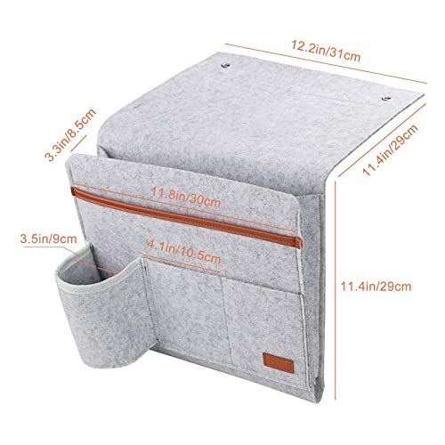 Surblue Bedside Caddy Felt Bedside Storage Organizer with Water Bottle Holder for TV Remote Control Phone Glasses Magazine 7 Pockets(Light Grey) - color: Lightgrey