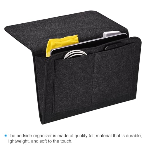 PATIKIL 13in Bedside Caddy, Bed Caddy Bedside Organizer Hanging 5 Pocket Soft Felt Bed Pockets Bedside Storage Organizer Remote Control Holder for Bedroom Phones Glasses, Grey - color: Grey, size: 12.6*8.6inch