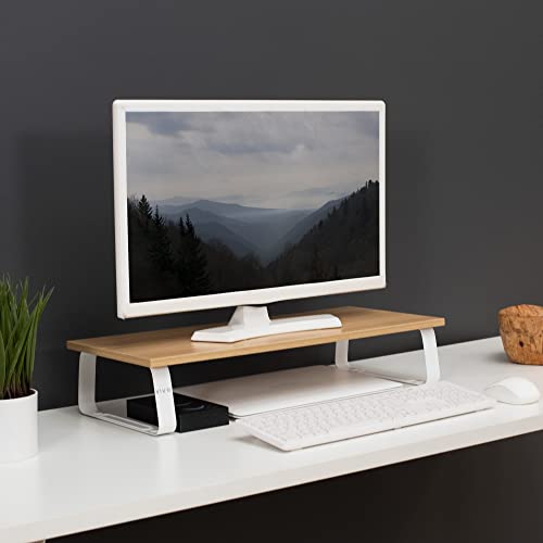 VIVO 24 inch Monitor Stand, Wood and Steel Desktop Riser, Screen, Keyboard, Laptop, Small TV, Ergonomic Desk and Tabletop Organizer, Light Wood, STAND-V000WM - color: Light Wood