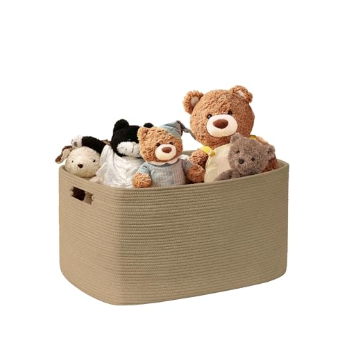 45L Small Wicker Laundry Basket for Living Room Storage,Cute Boho Woven Cotton Rope Baskets for Kids Toy,Gifts,Square Blanket Hamper for Bedroom Dirty Clothes,Jute - color: Jute, size: 45L