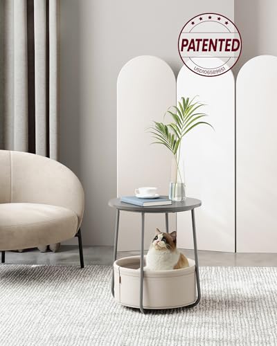 VASAGLE Nightstands, Set of 2 Small Round Side Tables with Fabric Basket, Bedside End Tables, for Bedroom, Cement Gray and Cream White ULCT667G01 - color: Cement Gray + Cream White