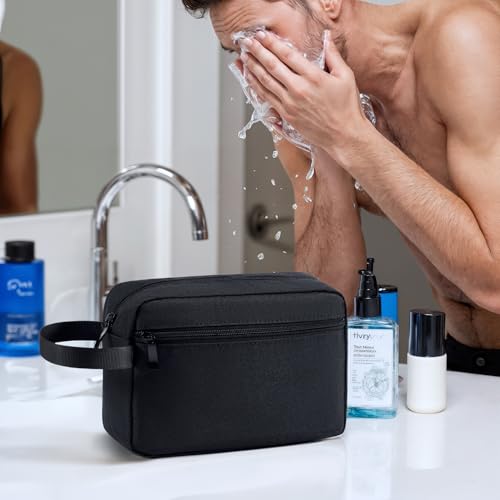 Travel Toiletry Bag, Small Cosmetic Bag, Hanging Water-Resistant Organizer for Men & Women, Ideal for Makeup, Shaving Kit, Gym Essentials & Travel Accessories (Black) - color: Black
