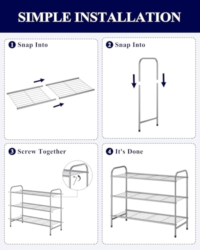 Kitsure Shoe Rack - Stainless Steel Shoe Organizer, Sturdy Shoe Rack for Closet and Front Door Entrance, Free Standing Shoe Shelf, Closet Organizers and Storage, 25.6" Wide - 3 Tier, Grey - color: Grey, size: 25.6" Wide - 3 Tier