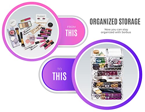 Sorbus Acrylic Makeup Organizer Set, 6-Drawer Vanity & Countertop Cosmetic Storage with Small & Wide Drawers, Diamond Makeup Storage for Brushes, Lipsticks, Jewelry – Holiday Gift for Women & Teens - color: Diamond, style: 4 Large, 2 Small Drawers
