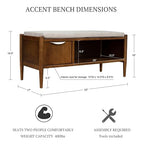 Ink+Ivy Arcadia Entryway Accent Bench with Shelf Shoe Rack, Padded Seating Bench for Living Room, Modern Compact Bed End Bench with Storage for Bedroom Seating, Removable Cushion, 42" W, Walnut Brown
