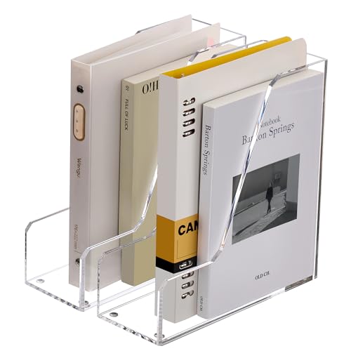 SANRUI Acrylic File Organizer, Clear Desk Organizer and Storage Bins Holding for Folders, Binders, Notebooks, Envelopes, Multi-purpose Magazine File Organizer for Home Office, 2 Pack - size: A5, 1 Section, 2 Pack